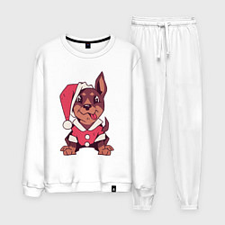 Костюм хлопковый мужской Рождественский пёсик, цвет: белый