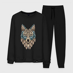 Костюм хлопковый мужской Волк орнамент, цвет: черный