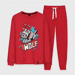Костюм хлопковый мужской Майнкрафт Волк, Minecraft Wolf, цвет: красный