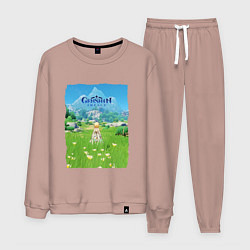 Костюм хлопковый мужской Genshin Impact Геншин Импакт Poster, цвет: пыльно-розовый