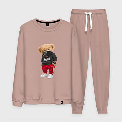 Костюм хлопковый мужской Крутой медвежонок в спортивках, цвет: пыльно-розовый