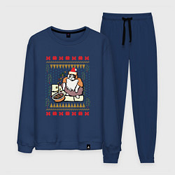 Костюм хлопковый мужской Рождественский свитер Котик с колечками, цвет: тёмно-синий