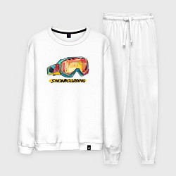 Костюм хлопковый мужской Очки сноубордиста, цвет: белый