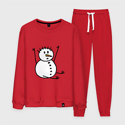 Костюм хлопковый мужской Снеговик в дудл-стиле, цвет: красный