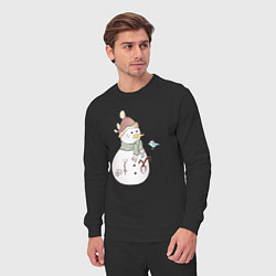 Костюм хлопковый мужской Снеговик с птичкой, цвет: черный — фото 2
