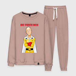 Костюм хлопковый мужской Сайтама безразличие One Punch-Man, цвет: пыльно-розовый