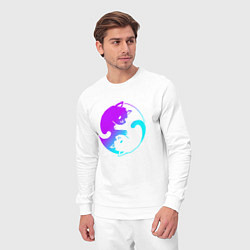 Костюм хлопковый мужской ИНЬ ЯНЬ КОТИКИ В НЕОНЕ, цвет: белый — фото 2