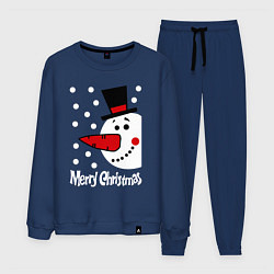 Костюм хлопковый мужской Merry Christmas: снеговик в шляпе, цвет: тёмно-синий