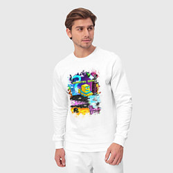 Костюм хлопковый мужской Geometry Dash: Pixel Logo, цвет: белый — фото 2