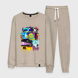 Костюм хлопковый мужской Geometry Dash: Pixel Logo, цвет: миндальный