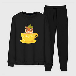 Костюм хлопковый мужской Тигренок в чашке чая, цвет: черный