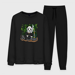 Костюм хлопковый мужской Панда с кальяном, цвет: черный