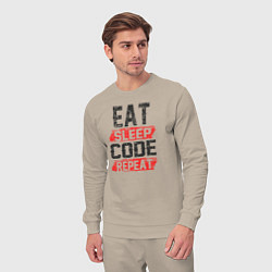 Костюм хлопковый мужской EAT SLEEP CODE REPEAT, цвет: миндальный — фото 2