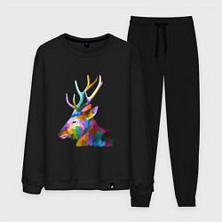 Костюм хлопковый мужской Цветной олень Colored Deer, цвет: черный
