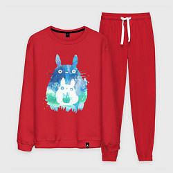 Костюм хлопковый мужской Семья кроликов Акварель, цвет: красный