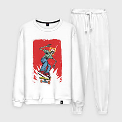 Костюм хлопковый мужской Fire skull Skateboarding man on a red background E, цвет: белый