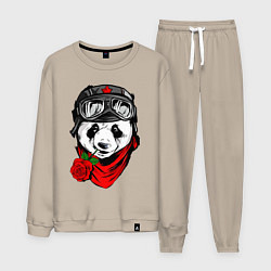Костюм хлопковый мужской Панда с розой во рту, цвет: миндальный