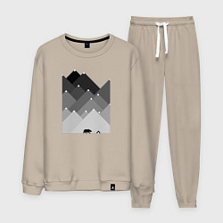 Костюм хлопковый мужской Медведь и треугольные горы, цвет: миндальный
