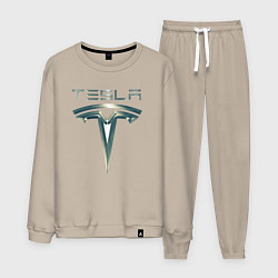 Костюм хлопковый мужской Tesla Logo Тесла Логотип Карбон, цвет: миндальный