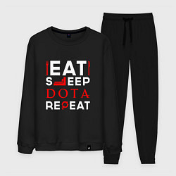 Костюм хлопковый мужской Надпись eat sleep Dota repeat, цвет: черный