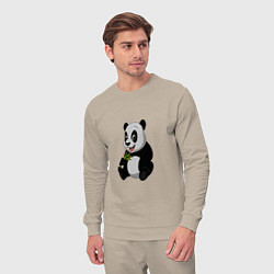 Костюм хлопковый мужской Панда ест бамбук, цвет: миндальный — фото 2