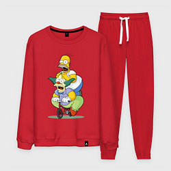 Костюм хлопковый мужской Гомер Симпсон и Клоун Красти едут на детском велос, цвет: красный