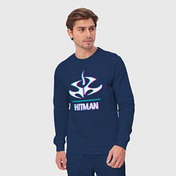 Костюм хлопковый мужской Hitman в стиле glitch и баги графики, цвет: тёмно-синий — фото 2