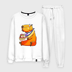 Костюм хлопковый мужской Капибара празднует день рождения, цвет: белый