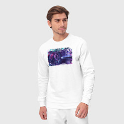 Костюм хлопковый мужской Мотоцикл в стиле киберпанк, цвет: белый — фото 2