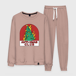 Костюм хлопковый мужской Anti xmas club, цвет: пыльно-розовый