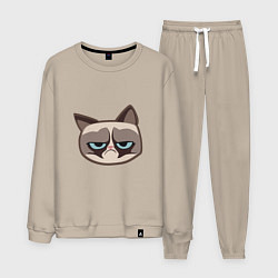 Костюм хлопковый мужской Мем недовольный кот, цвет: миндальный