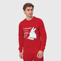 Костюм хлопковый мужской Кролик программист - клацает, цвет: красный — фото 2