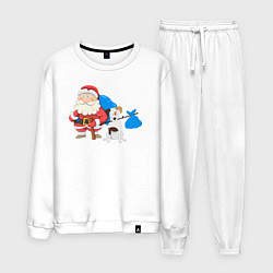 Костюм хлопковый мужской Дед мороз и пёс, цвет: белый