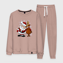 Костюм хлопковый мужской Санта и олень, цвет: пыльно-розовый