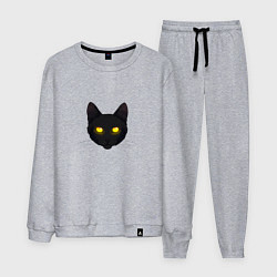 Костюм хлопковый мужской Черный кот с сияющим взглядом, цвет: меланж