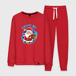 Костюм хлопковый мужской Мультяшный Санта Клаус с мешком подарков, цвет: красный