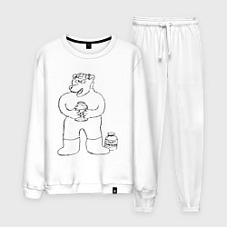Костюм хлопковый мужской Медведь с банкой, цвет: белый