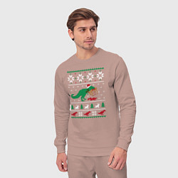 Костюм хлопковый мужской Новогодний тирекс - ugly sweater, цвет: пыльно-розовый — фото 2