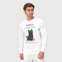 Костюм хлопковый мужской Meowy Christmas and a happy purr year, цвет: белый — фото 2