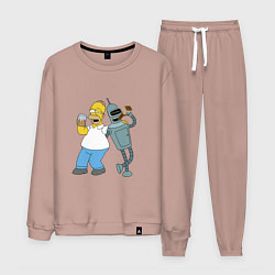 Костюм хлопковый мужской Drunk Homer and Bender, цвет: пыльно-розовый