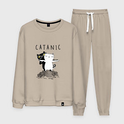 Костюм хлопковый мужской Catanic quote, цвет: миндальный