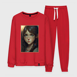Костюм хлопковый мужской Девочка с полевыми цветами в волосах, цвет: красный