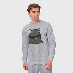 Костюм хлопковый мужской Серый котик в очках, цвет: меланж — фото 2