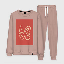 Костюм хлопковый мужской Слово Love на красном прямоугольном фоне, цвет: пыльно-розовый