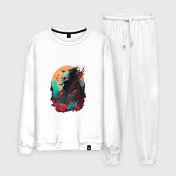 Костюм хлопковый мужской Самурай череп япония, цвет: белый