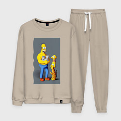 Костюм хлопковый мужской Homer Simpson and cats - нейросеть арт, цвет: миндальный