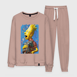 Костюм хлопковый мужской Bart Simpson and cats - нейросеть, цвет: пыльно-розовый