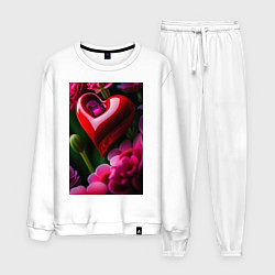 Костюм хлопковый мужской Сердце с цветами, цвет: белый