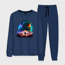 Костюм хлопковый мужской Киборг и космический пейзаж, цвет: тёмно-синий