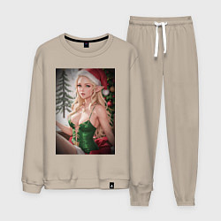 Костюм хлопковый мужской Новогодняя эльфийка, цвет: миндальный